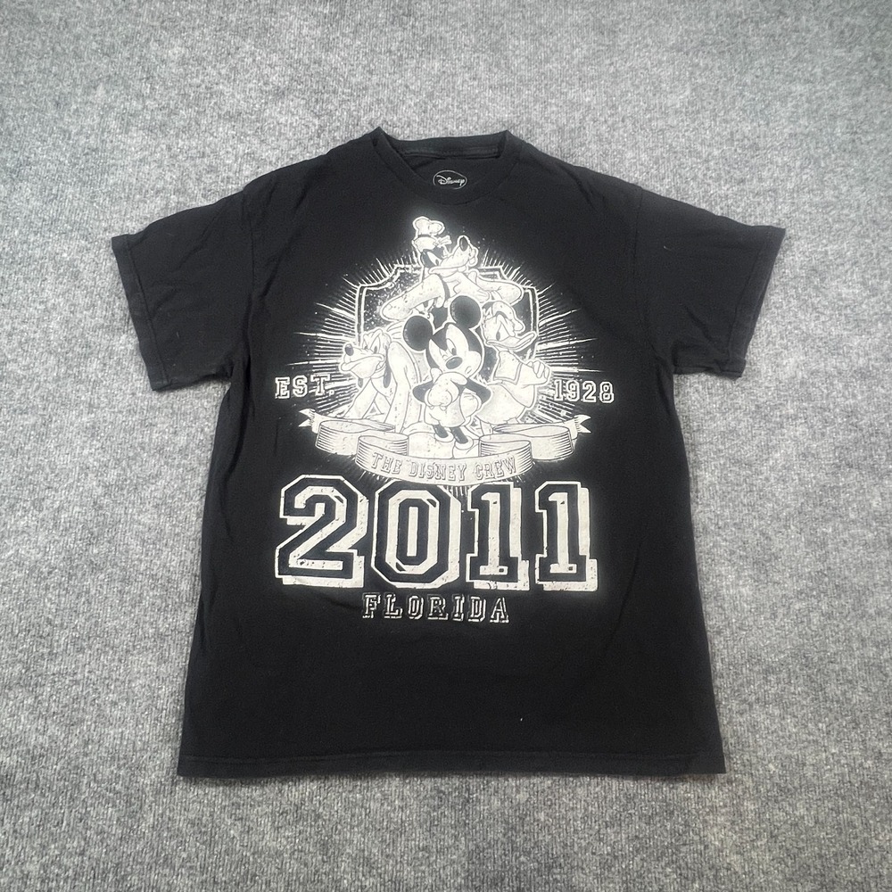 Disney T Shirt Mens Mens Large Black Cotton The Disney Crew 2011 Florida Graphic